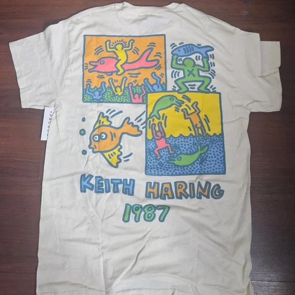 NWT Ripple Junction Keith Haring Men's Cream Graphic Tee Size M - Picture 3 of 3